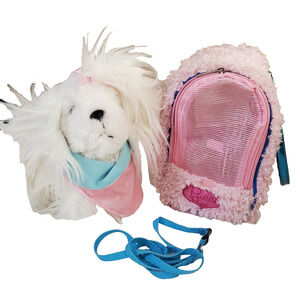 Pucci Pups Maltese Stuffed Dog Puppy With Carrying Case Bag Leash 8 x 9"